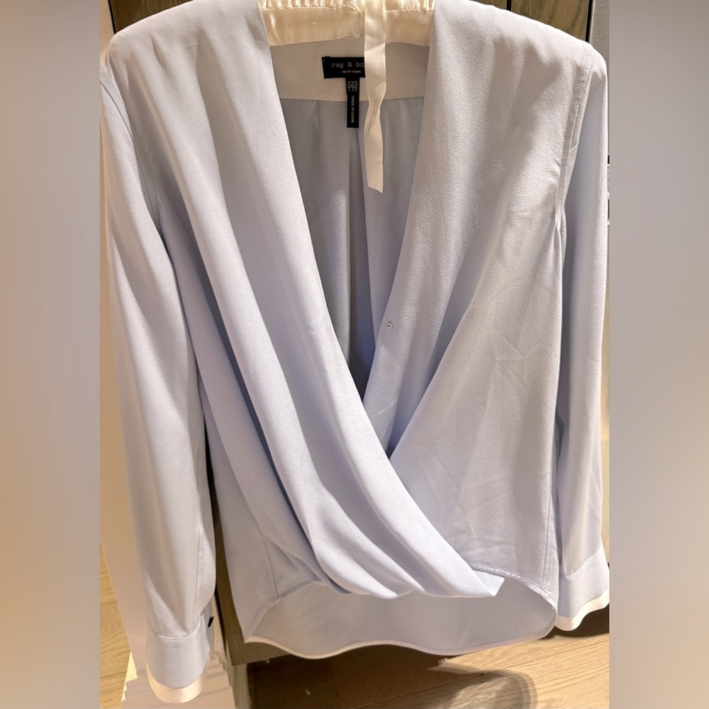 Rag & Bone Silk Light Blue Wrap Blouse